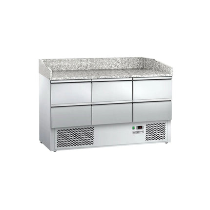 GGM Gastro Commercial Pizza Prep Counter - Granite Top ECO - 1400x700mm - with 0 doors & 6 drawers