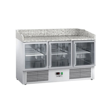 GGM Gastro Commercial Pizza Prep Counter - Granite Top ECO - 1400x700mm - with 3 glass doors
