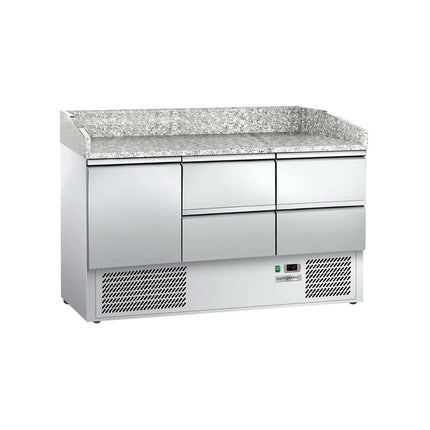 GGM Gastro Commercial Pizza Prep Counter - Granite Top ECO - 1400x700mm - with 1 doors & 4 drawers