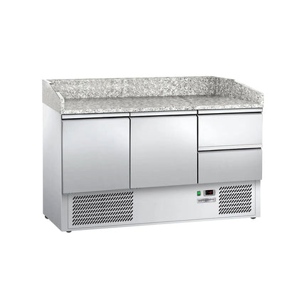 GGM Gastro Commercial Pizza Prep Counter - Granite Top ECO - 1400x700mm - with 2 doors & 2 drawers