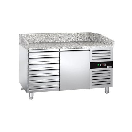 GGM Gastro Commercial Pizza Prep Counter - Granite Top ECO - 1500x800mm - with 1 doors & 7 drawers