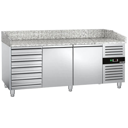 GGM Gastro Commercial Pizza Prep Counter - Granite Top ECO - 2025x800mm - with 2 doors & 7 drawers