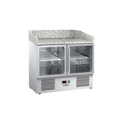 GGM Gastro Commercial Pizza Prep Counter - Granite Top ECO - 935x700mm - with 2 glass doors