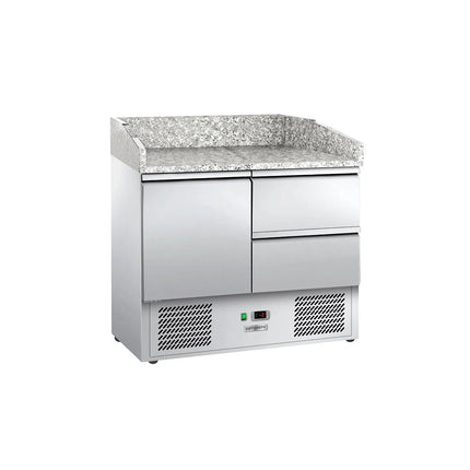 GGM Gastro Commercial Pizza Prep Counter - Granite Top ECO - 935x700mm - with 1 doors & 2 drawers