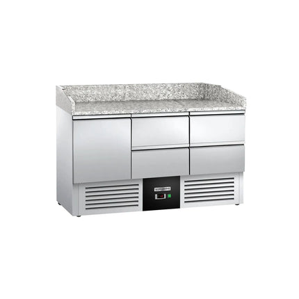 GGM Gastro Commercial Pizza Prep Counter - Granite Top PREMIUM - 1400x700mm - with 1 doors & 4 drawers