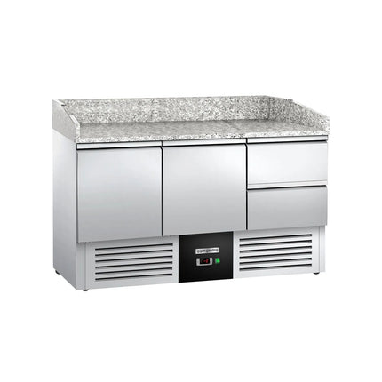 GGM Gastro Commercial Pizza Prep Counter - Granite Top PREMIUM - 1400x700mm - with 2 doors & 2 drawers