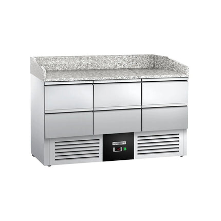 GGM Gastro Commercial Pizza Prep Counter - Granite Top PREMIUM - 1400x700mm - with 0 doors & 6 dough drawers