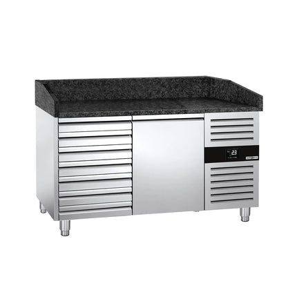 GGM Gastro Commercial Pizza Prep Counter - Granite Top PREMIUM - 1500x800mm - with 1 doors & 7 drawers