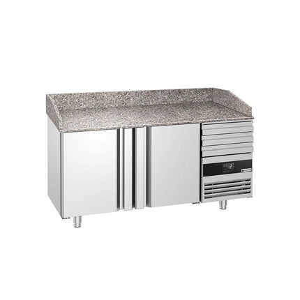 GGM Gastro Commercial Pizza Prep Counter - Granite Top PREMIUM - 1600x800mm - with 2 doors & 3 drawers