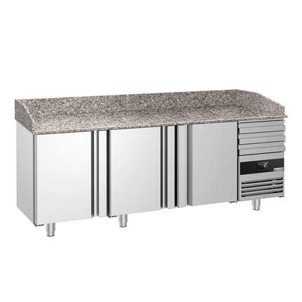 GGM Gastro Commercial Pizza Prep Counter - Granite Top PREMIUM - 2150x800mm - with 3 doors & 3 drawers