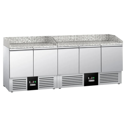 GGM Gastro Commercial Pizza Prep Counter - Granite Top PREMIUM - 2300x700mm - with 5 doors