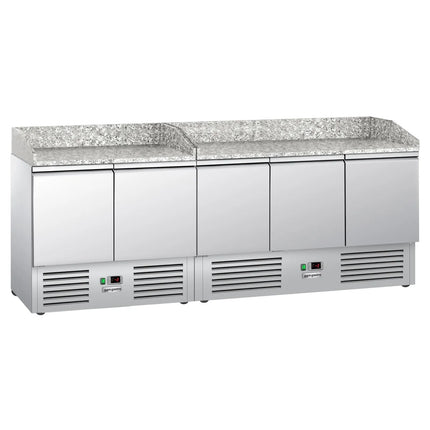 GGM Gastro Commercial Pizza Prep Counter - Granite Top PREMIUM - 2300x700mm - with 5 doors
