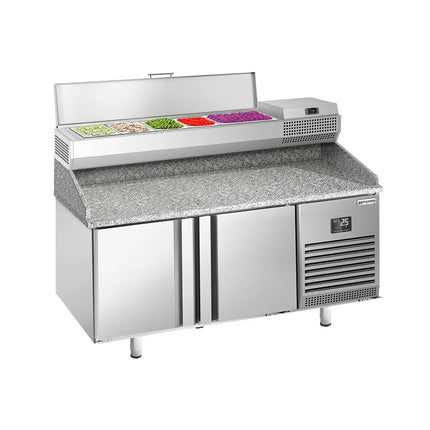 GGM Gastro Commercial Pizza Prep Counter - Granite Top PREMIUM PLUS - 1490x700mm - with 2 doors - incl. refrigerated topping unit - 6x GN 1/4