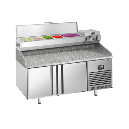GGM Gastro Commercial Pizza Prep Counter - Granite Top PREMIUM PLUS - 1738x800mm - with 2 doors - incl. refrigerated topping unit - 6x GN 1/3