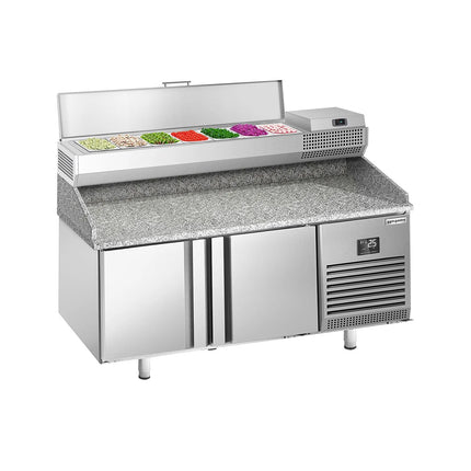 GGM Gastro Commercial Pizza Prep Counter - Granite Top PREMIUM PLUS - 1738x800mm - with 2 doors - incl. refrigerated topping unit - 7x GN 1/4