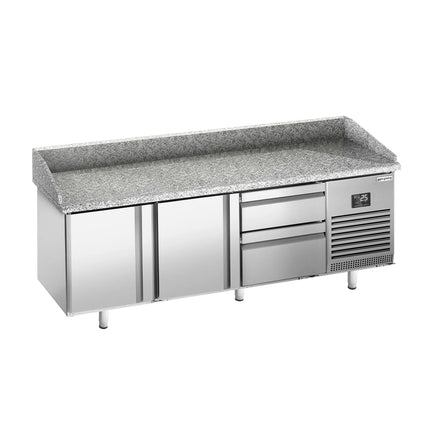 GGM Gastro Commercial Pizza Prep Counter - Granite Top PREMIUM PLUS - 1980x700mm - with 2 doors & 2 drawers