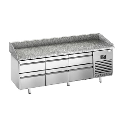 GGM Gastro Commercial Pizza Prep Counter - Granite Top PREMIUM PLUS - 1980x700mm - with 0 doors & 6 drawers