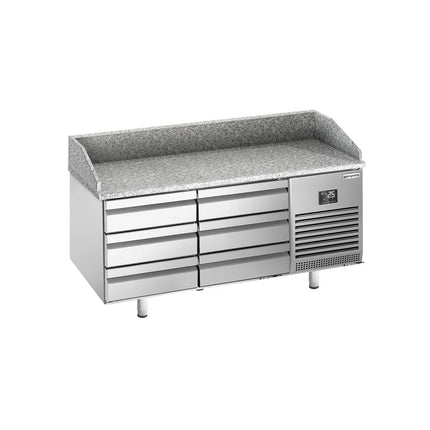 GGM Gastro Commercial Pizza Prep Counter - Granite Top PREMIUM PLUS - 1980x700mm - with 0 doors & 6 dough drawers