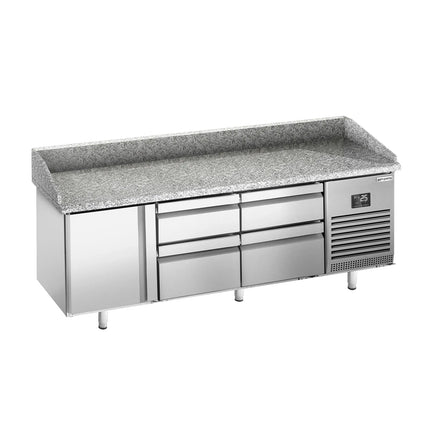 GGM Gastro Commercial Pizza Prep Counter - Granite Top PREMIUM PLUS - 1980x700mm - with 1 doors & 4 drawers