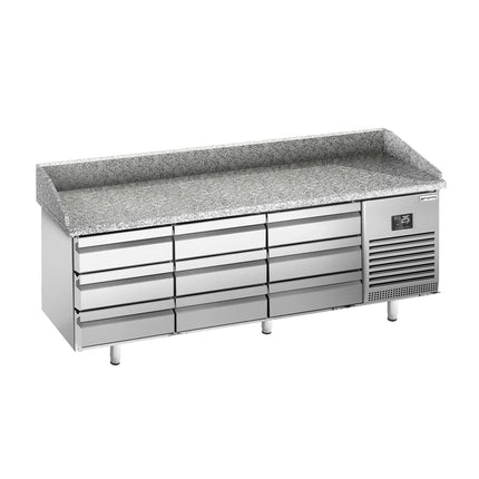 GGM Gastro Commercial Pizza Prep Counter - Granite Top PREMIUM PLUS - 1980x700mm - with 0 doors & 9 dough drawers