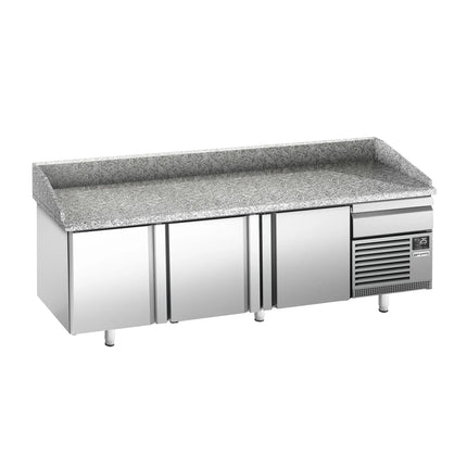 GGM Gastro Commercial Pizza Prep Counter - Granite Top PREMIUM PLUS - 2305x800mm - with 3 doors & 1 drawers
