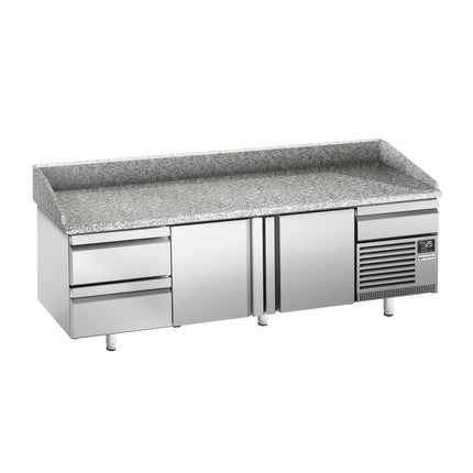 GGM Gastro Commercial Pizza Prep Counter - Granite Top PREMIUM PLUS - 3305x800mm - with 3 doors & 3 drawers