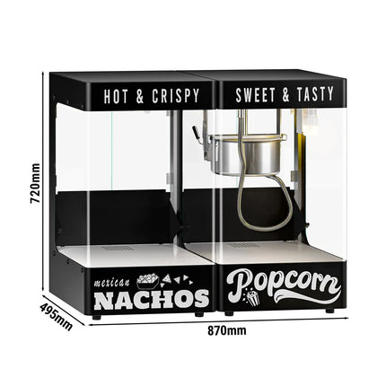 GGM Gastro Commercial Popcorn Machine with Nacho Warmer - 1.31kW - 5kg/h - with 1 kettle - Black