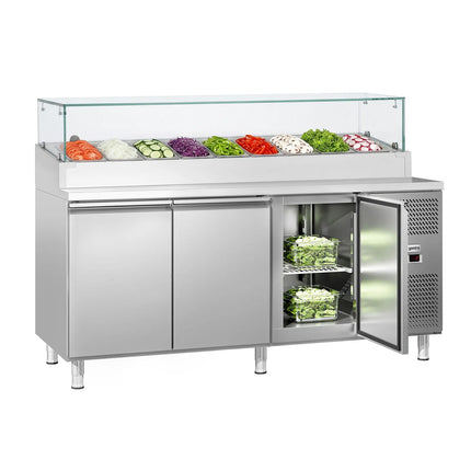 GGM Gastro Commercial Prep Counter Fridge ECO - 1795x700mm - 3 Doors - with Glass sneeze guard - for 9x GN 1/3
