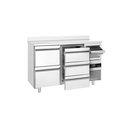 GGM Gastro Commercial Refrigerated Back Bar Counter PREMIUM - 1580x600x1150mm - 365L - with 5 Drawers, upstand & knock box for coffee