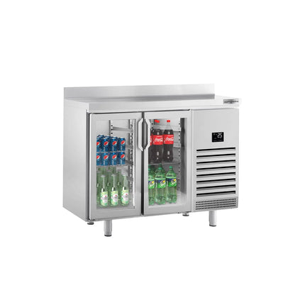 GGM Gastro Commercial Refrigerated Back Bar Counter PREMIUM PLUS - 1468x700mm - 305L - with 2 Hinged Glass Doors, upstand & locks - Stainless Steel
