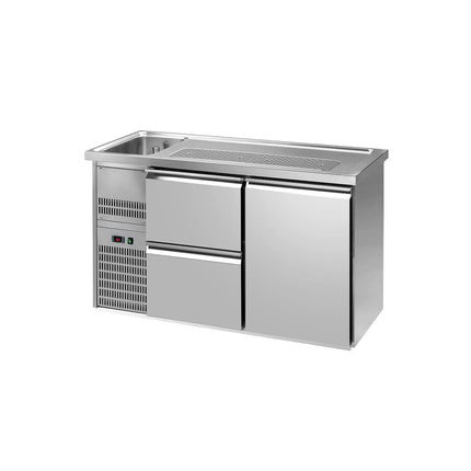 GGM Gastro Commercial Refrigerated Beer Counter 1 Stainless Door + 2 Drawers PREMIUM – 1 sink left - 1550×700 mm
