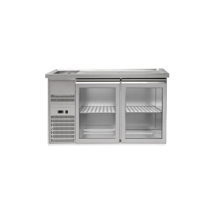 GGM Gastro Commercial Refrigerated Beer Counter 2 Glass Doors PREMIUM – 1 sink left - 1550×700 mm
