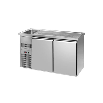 GGM Gastro Commercial Refrigerated Beer Counter 2 Stainless Doors PREMIUM – 1 sink left - 1550×700 mm