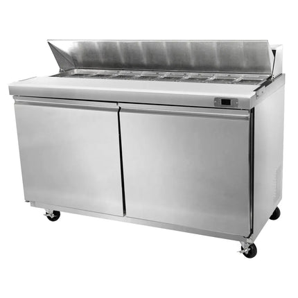 GGM Gastro Commercial Saladette Counter American Style PREMIUM - 1555mm - 1670L - 2 doors - open top for 16 x GN 1/6 & stainless steel hinged lid - incl. 16x GN 1/6 pans