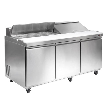 GGM Gastro Commercial Saladette Counter American Style PREMIUM - 1830mm - 1940L - 3 doors - open top for 18 x GN 1/6 & stainless steel hinged lid - incl. 18x GN 1/6 pans