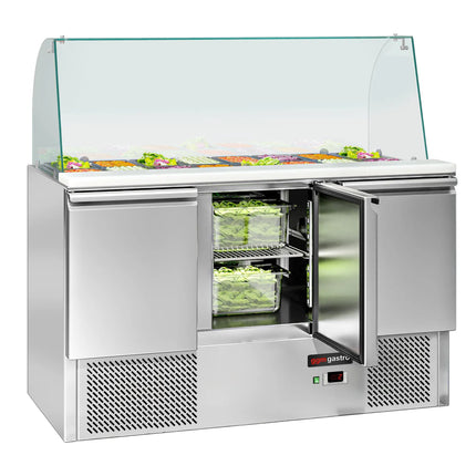 GGM Gastro Commercial Saladette Counter ECO - 1368mm - 368L - 3 doors - with glass canopy for 4 x GN 1/1