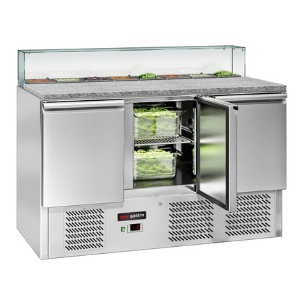 GGM Gastro Commercial Saladette Counter ECO - 1368mm - 368L - 3 doors - with square glass canopy for 8 x GN 1/6