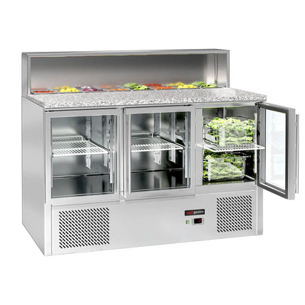 GGM Gastro Commercial Saladette Counter ECO - 1368mm - 402L - 3 glass doors - for 7 x GN 1/6