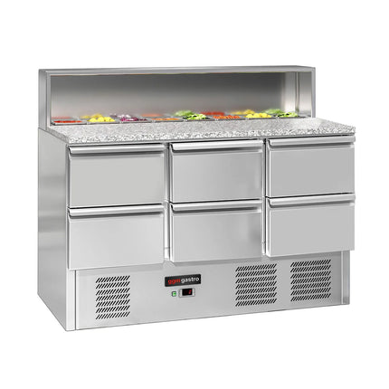 GGM Gastro Commercial Saladette Counter ECO - 1368mm - 402L - 6 drawers - open top for 8 x GN 1/6 & stainless steel hinged lid