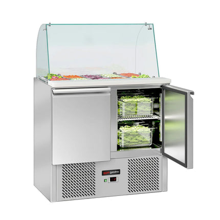 GGM Gastro Commercial Saladette Counter ECO - 900mm - 240L - 2 doors - with glass canopy for 2 x GN 1/1 & 3 x GN 1/6