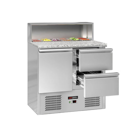 GGM Gastro Commercial Saladette Counter ECO - 903mm - 240L - 1 door & 2 drawers - with stainless steel hinged lid for 5 x GN 1/6