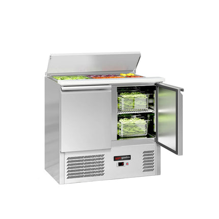 GGM Gastro Commercial Saladette Counter ECO - 903mm - 240L - 2 doors - open top for 2 x GN 1/1 & 3 x GN 1/6 & stainless steel hinged lid