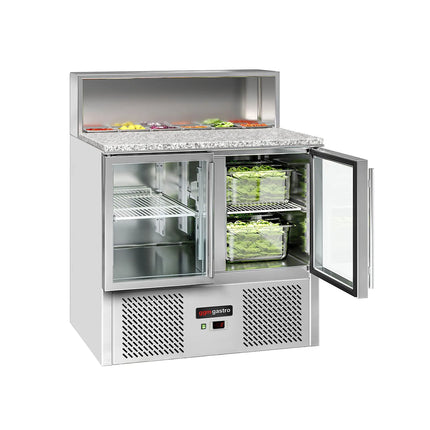 GGM Gastro Commercial Saladette Counter ECO - 903mm - 240L - 2 glass doors - with stainless steel hinged lid for 5 x GN 1/6