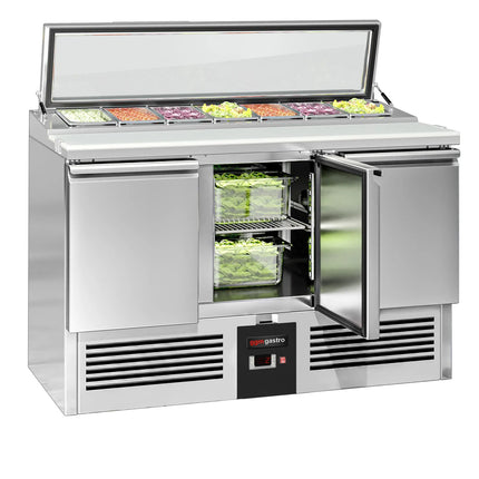 GGM Gastro Commercial Saladette Counter PREMIUM - 1365mm - 248L - 3 doors - with glass lid for 7 x GN 1/3