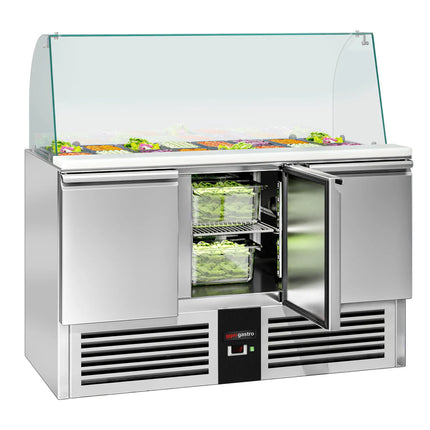 GGM Gastro Commercial Saladette Counter PREMIUM - 1368mm - 368L - 3 doors - with glass canopy for 4 x GN 1/1