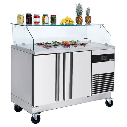 GGM Gastro Commercial Saladette Counter PREMIUM - 1400mm - 2 doors - with square glass canopy for 6 x GN 1/6