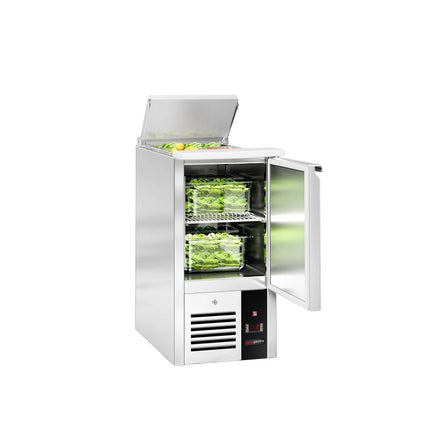 GGM Gastro Commercial Saladette Counter PREMIUM - 450mm - 102L - 1 door - open top for 1 x GN 1/1 & stainless steel hinged lid