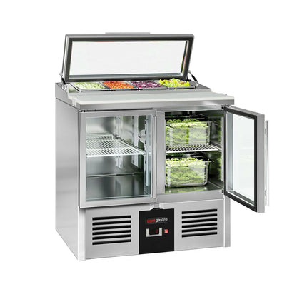 GGM Gastro Commercial Saladette Counter PREMIUM - 900mm - 159L - 2 glass doors - for 4 x GN 1/3 & glass lid