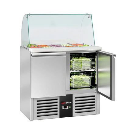 GGM Gastro Commercial Saladette Counter PREMIUM - 900mm - 240L - 2 doors - with glass canopy for 2 x GN 1/1 & 3 x GN 1/6