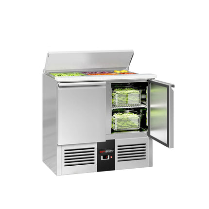 GGM Gastro Commercial Saladette Counter PREMIUM - 903mm - 240L - 2 doors - open top for 2 x GN 1/1 & 3 x GN 1/6 & stainless steel hinged lid